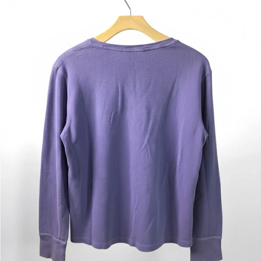 L.L. Bean Heather Navy Long Sleeve Henley Top - Picture 2 of 4